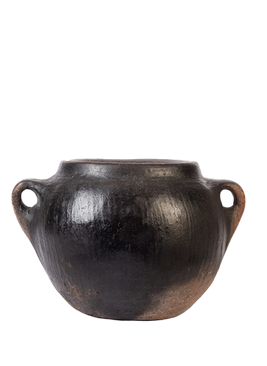 OLD STONE BLACK VASE WITH HANDLES